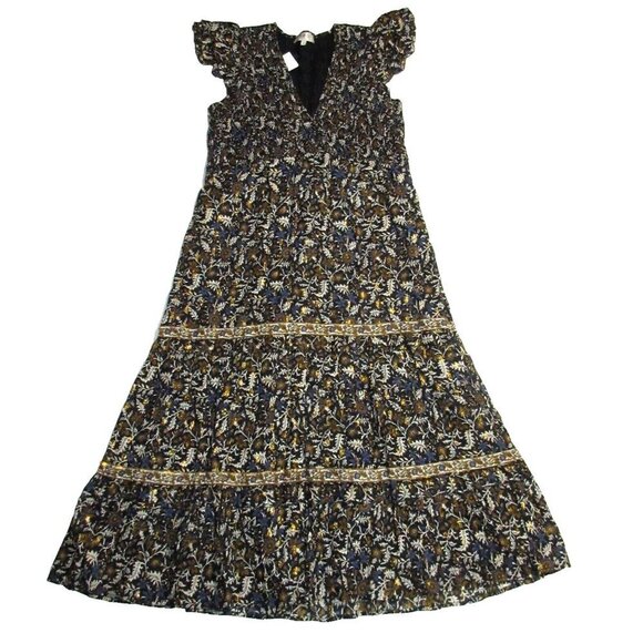NWT Sea New York Walker in Black Metallic Smocked Flutter Sleeve Maxi Dress 12